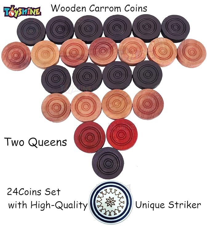 COMING SOON - Toyshine Carrom Playing Coins and Powder for kids and adult| 24 Wooden Coins | 1 Striker | 1 Urea Powder SSTP